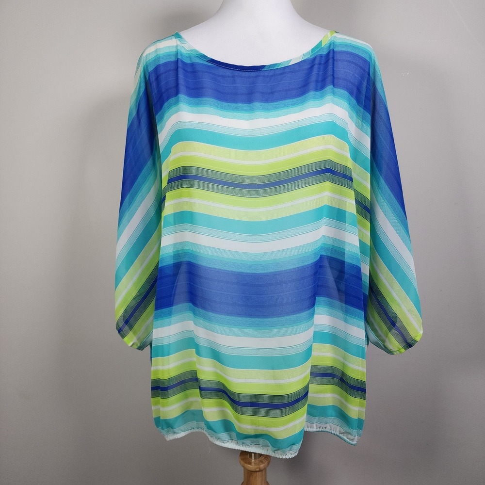 MIKO Shirt Womens XXL Tropical Beach Vacation Flowy Resort Paradise Oversize Top